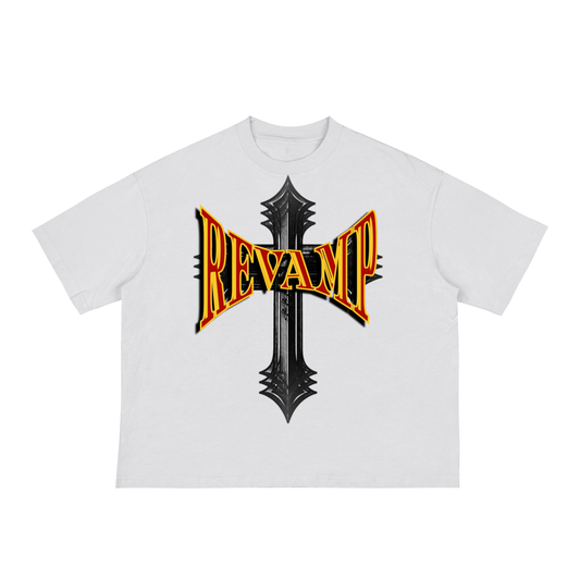 REVAMP Maroon & Gold Cross Loose Boxy Tee